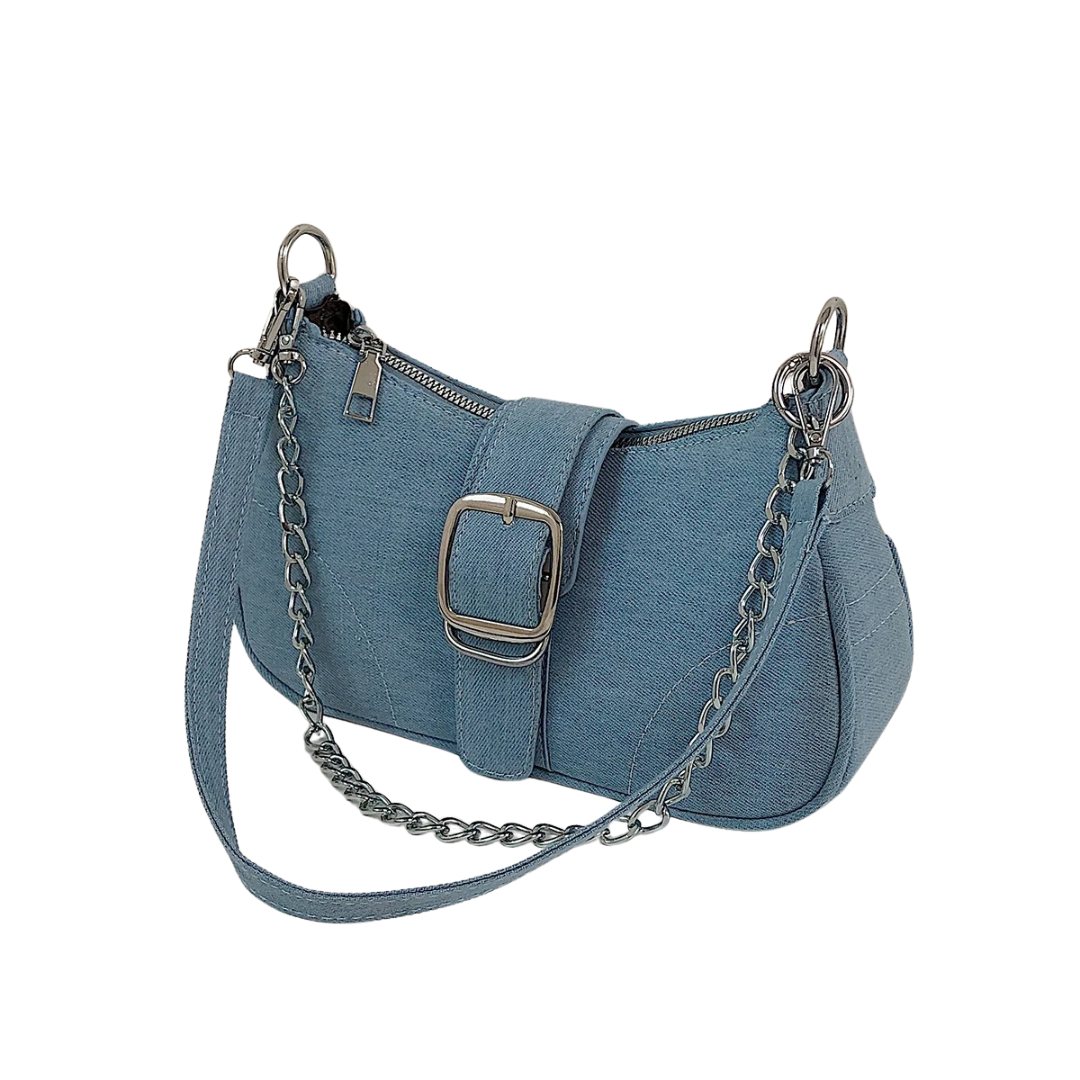 Denim Cross axelremsväska för kvinnor