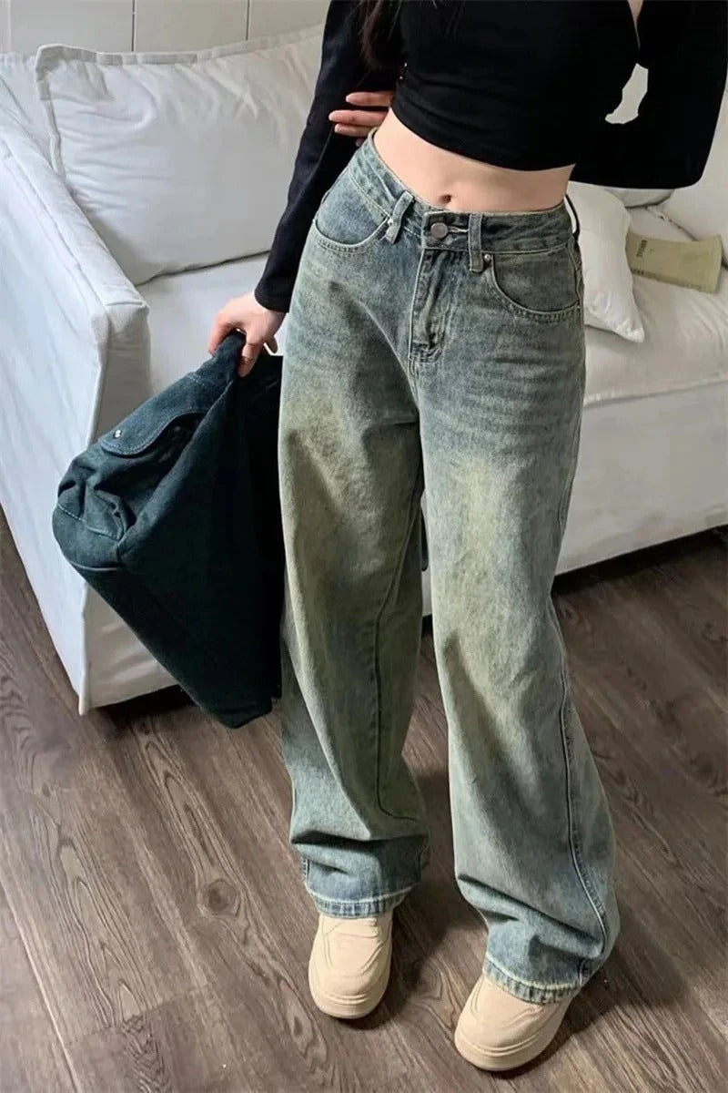 Baggy jeans med vida ben för kvinnor