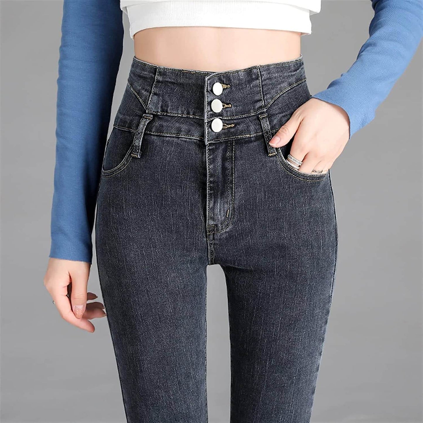 Womens Grey Jeggings Denim Jeans Look Skinny Stretch Sexy Legging Pencil  Pants S 